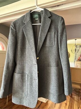 Lauren Ralph Lauren Charcoal Gray Wool Blazer with Gold Buttons